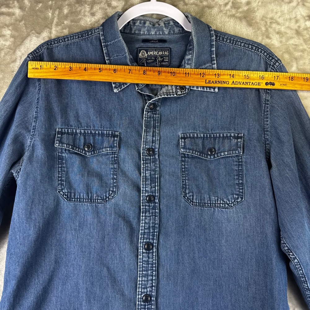 American Rag Denim Shirt Women Large Blue Button Down Long Sleeve (1600) - Picture 7 of 10